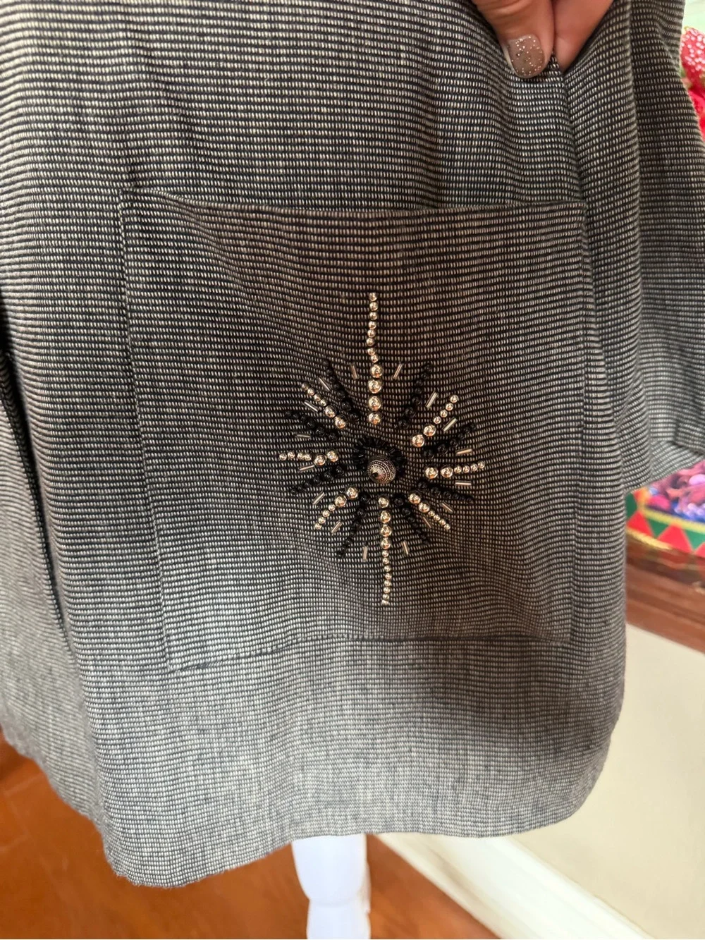 Vintage IB Diffusion Beaded Starburst Longline Blazer - Gray Size 14